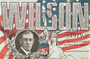 Calendar paying homage from Paris to President Woodrow Wilson (1856-1924), 1919 (colour litho) Calendar paying homage from Paris to President Woodrow Wilson (1856-1924), 1919 (colour litho)
