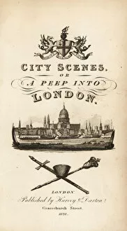 Ann And Jane Taylor Collection: Calligraphic title page with vignette of the city of London with Saint Pauls Cathedral