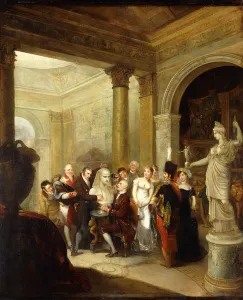 A Capriccio Interior with a Group of Ladies and Gentlemen examining a Bust of Antinous A Capriccio Interior with a Group of Ladies and Gentlemen examining a Bust of Antinous