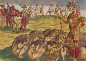 Capture of the Aztecs by the Spanish Colonists, book illustration, c.1550 (engraving) Capture of the Aztecs by the Spanish Colonists, book illustration, c.1550 (engraving)