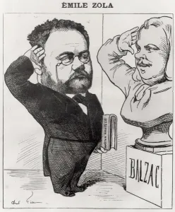 Caricature of Emile Zola (1840-1902) Saluting a Bust of Honore de Balzac (1799-1850) 1878 Caricature of Emile Zola (1840-1902) Saluting a Bust of Honore de Balzac (1799-1850) 1878