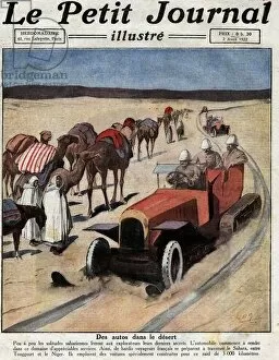 Touggourt Collection: Cars in the desert: French explorers prepare to cross the Sahara between Touggourt