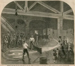 Casting of the great bell for the Clock Tower of the new Houses of Parliament (engraving) Casting of the great bell for the Clock Tower of the new Houses of Parliament (engraving)