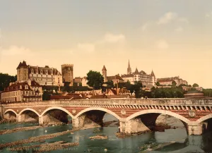 The castle and bridge, Pau, Pyrenees, c.1890-1900 (photomechanical print) The castle and bridge, Pau, Pyrenees, c.1890-1900 (photomechanical print)