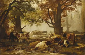 Cattle in a Wooded River Landscape, (oil on canvas) Cattle in a Wooded River Landscape, (oil on canvas)