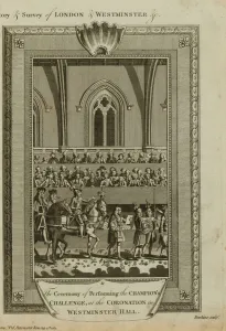 The ceremony of performing the Champion's Challenge (engraving) The ceremony of performing the Champion's Challenge (engraving)