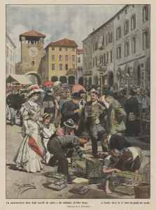 The characteristic fair of singing and calling birds that took place (colour litho) The characteristic fair of singing and calling birds that took place (colour litho)