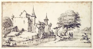 A chateau with drawbridge (pen & brown ink on paper) A chateau with drawbridge (pen & brown ink on paper)
