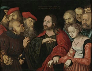 Adulteress Collection: Christ and the Woman Taken in Adultery, c. 1700 (oil on wood)
