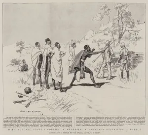 With Colonel Paget's Column in Rhodesia, a Makalaka describing a Battle (engraving) With Colonel Paget's Column in Rhodesia, a Makalaka describing a Battle (engraving)