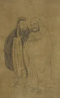 Confucius and Buddha Cradling a Qilin (ink and colour on silk) Confucius and Buddha Cradling a Qilin (ink and colour on silk)