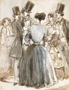 A Conversation, (pen and ink and watercolour on paper) A Conversation, (pen and ink and watercolour on paper)