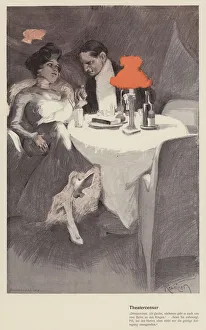 Conversation between a theatre director and an actress in a cafe (colour litho) Conversation between a theatre director and an actress in a cafe (colour litho)