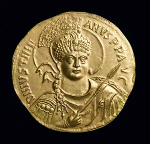 Copy of the Great Gold Medal of Justinian I (527-65 AD) obverse, c Copy of the Great Gold Medal of Justinian I (527-65 AD) obverse, c
