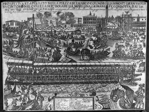 Coronation of Dogaressa Morosina Morosini-Grimani, 1597 (engraving) Coronation of Dogaressa Morosina Morosini-Grimani, 1597 (engraving)