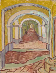 Corridor in the Asylum, 1889 (oil over black chalk on pink laid ('Ingres') Corridor in the Asylum, 1889 (oil over black chalk on pink laid ('Ingres')