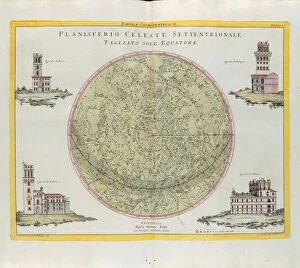 Cosmographic Table of the Northern Celestial Planisphere cut at the equator, engraving by G. Zuliani taken from Tome I of the "Newest Atlas"published in Venice in 1777 by Antonio Zatta