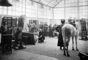 A Cossack and his horse pose for art students in the class of Professor A Cossack and his horse pose for art students in the class of Professor
