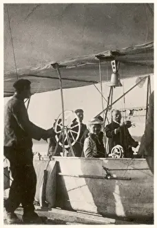 Count Ferdinand von Zeppelin with his daughter and engineer Ludwig Duerr in the gondola Count Ferdinand von Zeppelin with his daughter and engineer Ludwig Duerr in the gondola