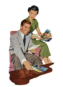 Couple Looking at Travel Brochures, 1948 (screen print) Couple Looking at Travel Brochures, 1948 (screen print)