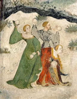 Courtiers intent on a snowball fight, month of January (fresco) Courtiers intent on a snowball fight, month of January (fresco)