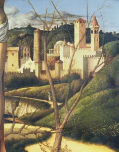 Crucifixion (detail of the background landscape showing a town (detail of 87045) Crucifixion (detail of the background landscape showing a town (detail of 87045)