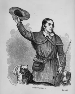David Crockett, from Texas History Scrapbook (engraving) (b/w photo) David Crockett, from Texas History Scrapbook (engraving) (b/w photo)