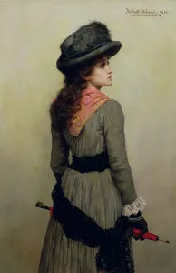Denise - portrait of young girl with a red umbrella, 1885 Denise - portrait of young girl with a red umbrella, 1885
