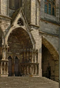 Depicting the southern door in the west facade Depicting the southern door in the west facade