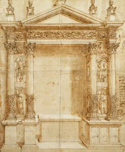 Design for an Altar with a Pedimented Tabernacle Supported on Paired Corinthian Statues Design for an Altar with a Pedimented Tabernacle Supported on Paired Corinthian Statues