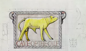 Eric Gill Collection: Design for bas relief of the Calf in the Cave of the Golden Calf (w / c and graphite on paper)