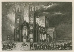 The destruction of York Minster, 1829 (engraving) The destruction of York Minster, 1829 (engraving)