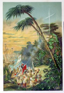 The Discovery of the New World by Christopher Columbus (1451-1506) 1892 (colour litho) The Discovery of the New World by Christopher Columbus (1451-1506) 1892 (colour litho)