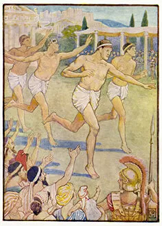 Earliest Collection: In the earliest times a simple foot-race was the only event (colour litho)