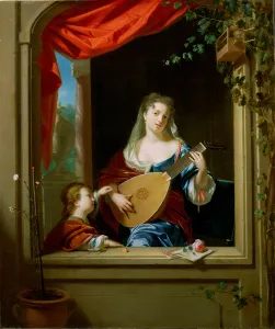 Elegant Lady Playing the Lute at a Window (panel) Elegant Lady Playing the Lute at a Window (panel)