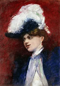 Elegant Woman with Feather Hat; Elegante Dame mit Federhut, c.1905 (oil on canvas) Elegant Woman with Feather Hat; Elegante Dame mit Federhut, c.1905 (oil on canvas)