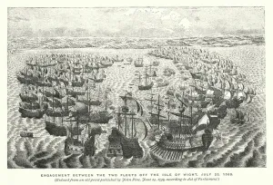 Engagement between the two fleets off the Isle of Wight, 25 July 1588 (engraving) Engagement between the two fleets off the Isle of Wight, 25 July 1588 (engraving)