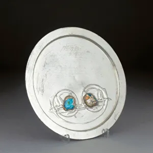 An English pewter plate with turquoise enamels (pewter, enamel) An English pewter plate with turquoise enamels (pewter, enamel)