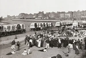 Entertainment on the beach at Margate, Kent, England in the 19th century Entertainment on the beach at Margate, Kent, England in the 19th century