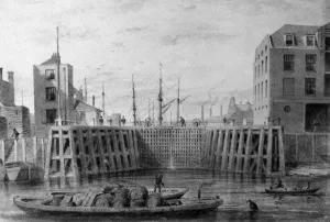 Entrance to the Limehouse Dock, 1850 (pen, ink & wash on paper) Entrance to the Limehouse Dock, 1850 (pen, ink & wash on paper)