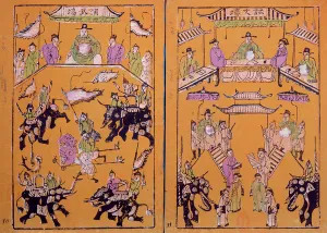 Exams for military officers (left) and for men of letters (right) (colour litho) Exams for military officers (left) and for men of letters (right) (colour litho)