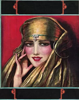 Alluring Collection: Exotic Beauty in a Golden Veil, 1926 (screen print)
