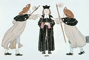 Fable by Jean de La Fontaine: The Oyster and the Litigants, 1888 (colour litho) Fable by Jean de La Fontaine: The Oyster and the Litigants, 1888 (colour litho)
