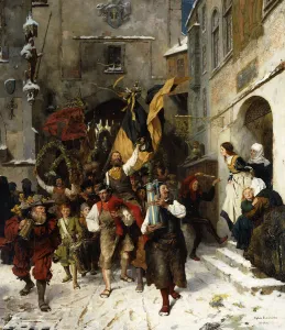 The First Coopers Dance; Der erste Schafflertanz (oil on canvas) The First Coopers Dance; Der erste Schafflertanz (oil on canvas)