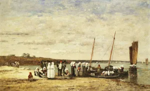 Fisherwomen disembarking from Plougastel, 1870 (oil on canvas) Fisherwomen disembarking from Plougastel, 1870 (oil on canvas)