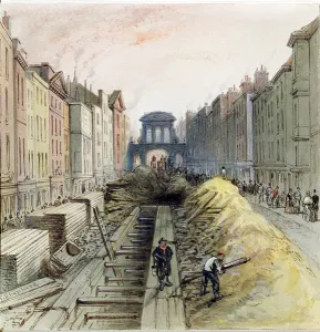 Fleet Street with the New Common Sewer under Construction, 1845 (w/c) Fleet Street with the New Common Sewer under Construction, 1845 (w/c)