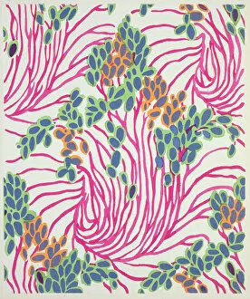 Textile Designs, Wallpaper, Endpapers & Marbled Paper Collection: Floral design motif from Floreal: Dessins & Coloris Nouveaux, c. 1920 (pochoir print)