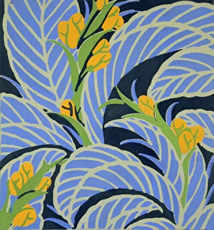 Textile Designs, Wallpaper, Endpapers & Marbled Paper Collection: Flowers and Foliage, c. 1925 (pochoir print)