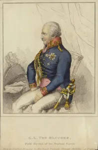G L von Blucher, Field Marshal of the Prussian Forces (1742-1819) (coloured engraving) G L von Blucher, Field Marshal of the Prussian Forces (1742-1819) (coloured engraving)