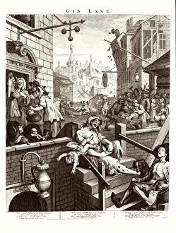 Images Dated 7th October 2016: Gin Lane, 1751 (engraving) (b / w photo)